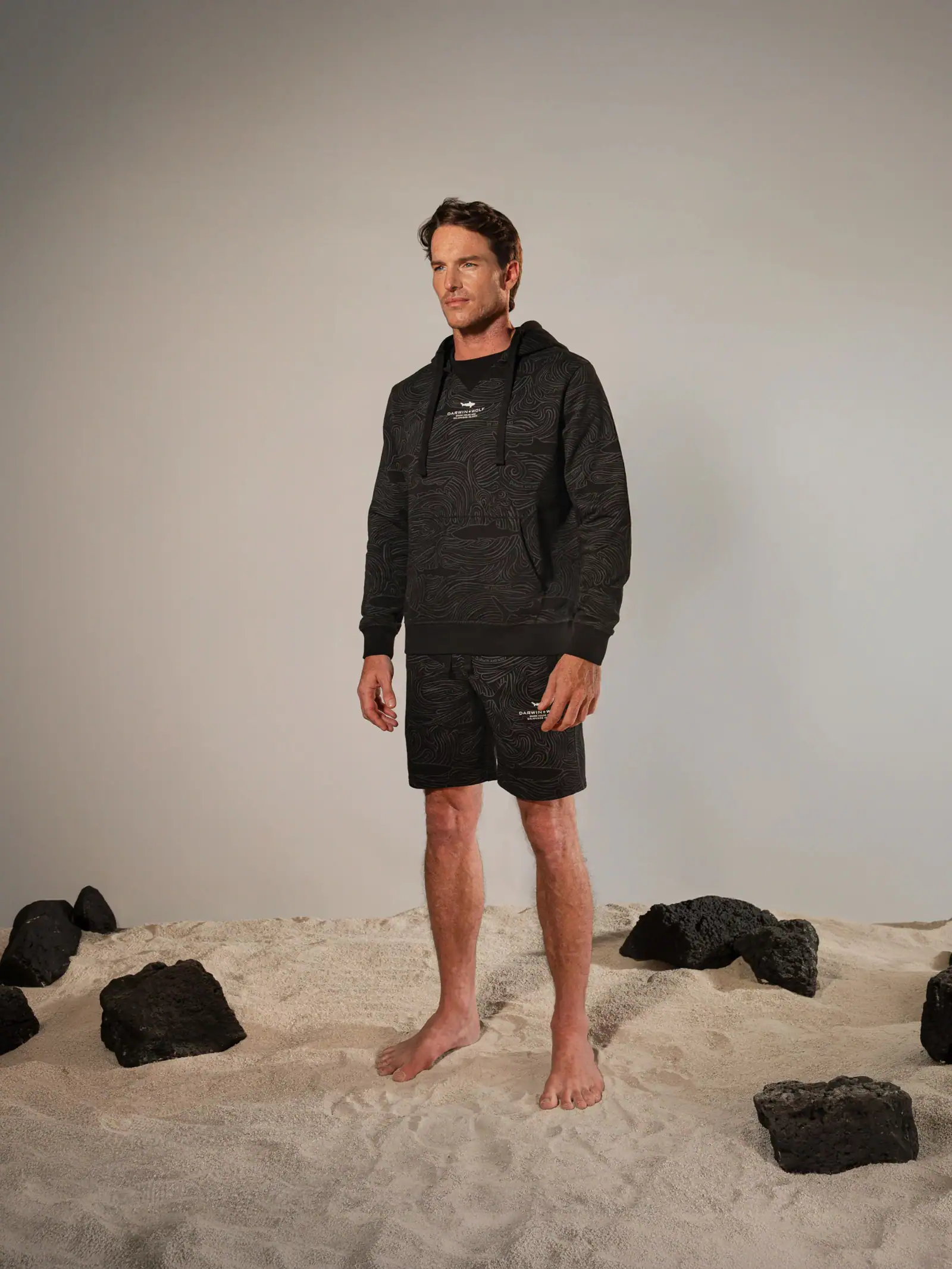 Sudadera con Capucha Corrientes y Tiburones Nautico Negro