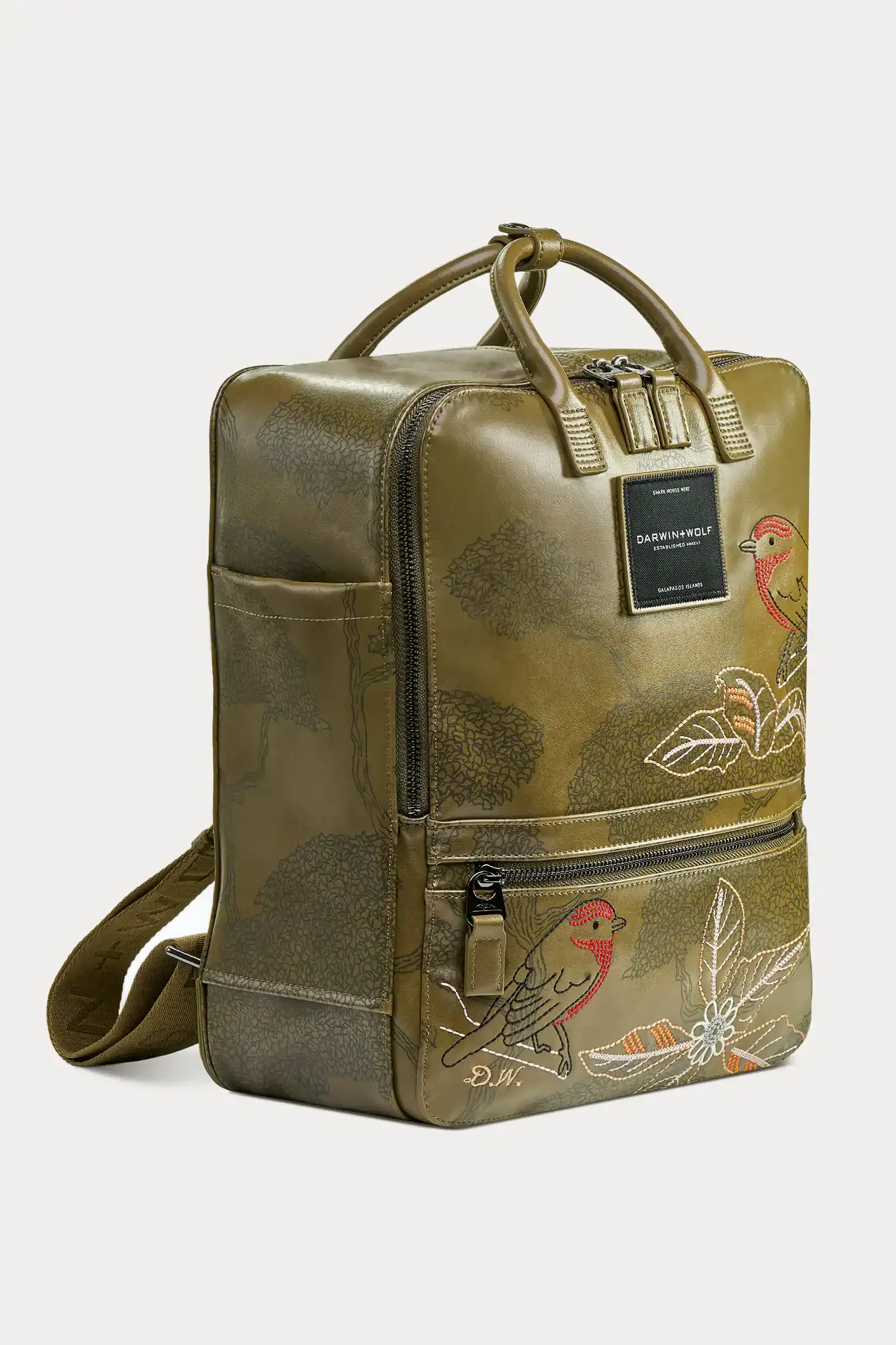 Mochila de cuero vegano pajaro brujo Darwin and Wolf