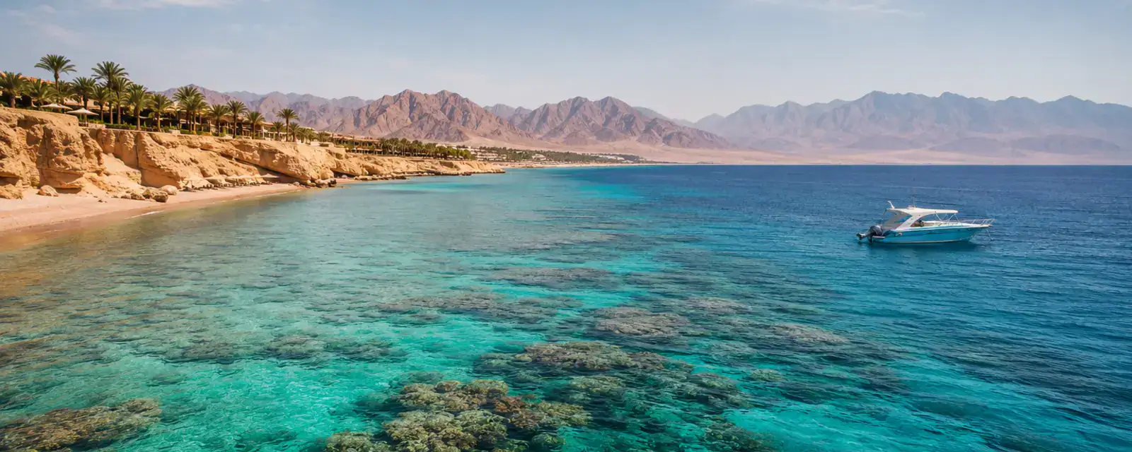 Red Sea coral coast with rugged Sinai mountains