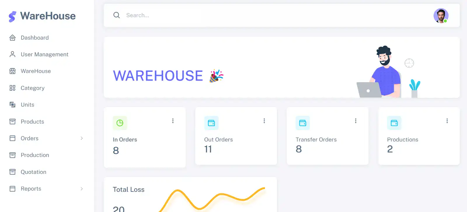 Warehouse management solution dashboard