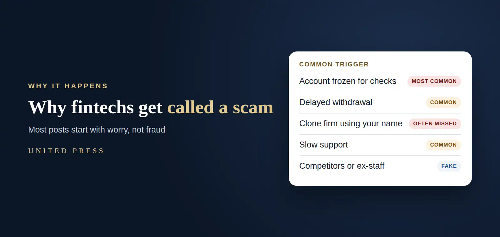 Fintech Is Being Called a Scam on Reddit and Trustpilot: How Do We Remove the False Claims? 2 Why a fintech gets called a scam on Reddit and Trustpilot: account freezes, delayed withdrawals, clone firms and slow support