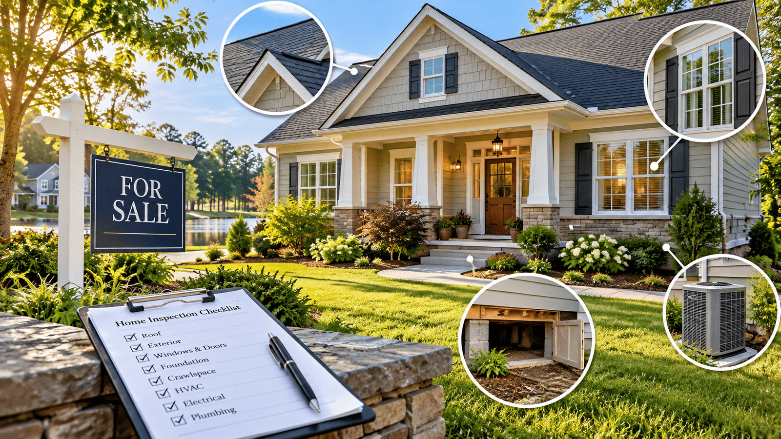 Pre-listing home inspection for a house for sale in Eastern North Carolina, highlighting roof, windows, crawlspace, HVAC, and other key home systems.