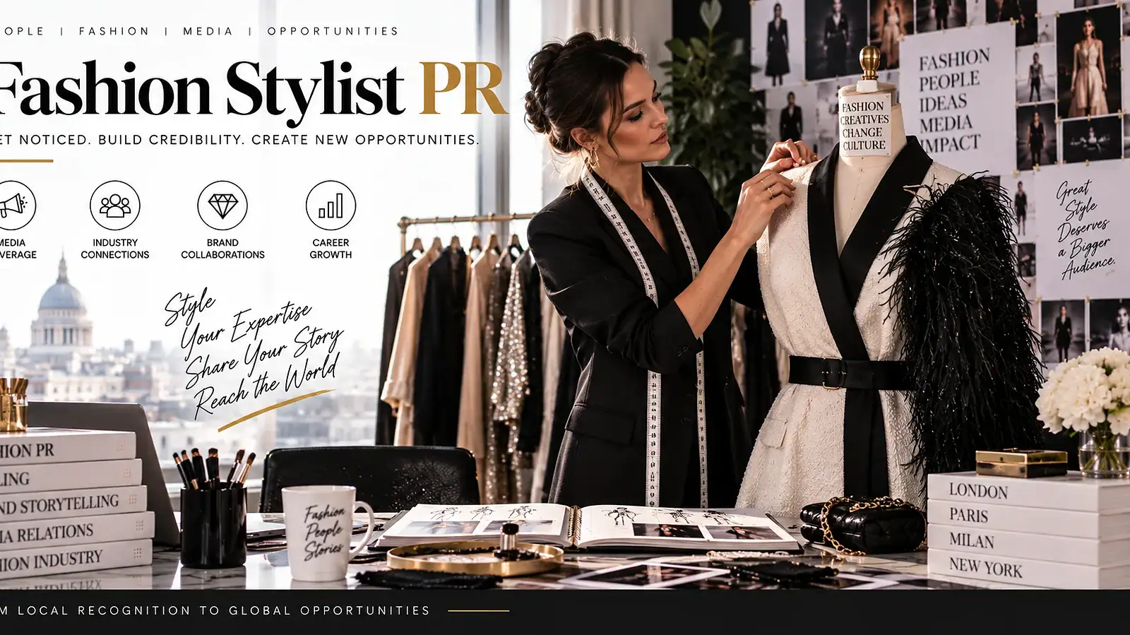 A London fashion studio preparing looks for London Fashion Week press