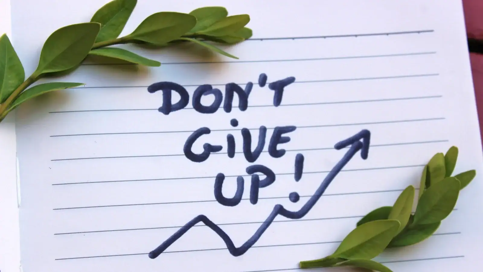 The words don’t give up written on a note card