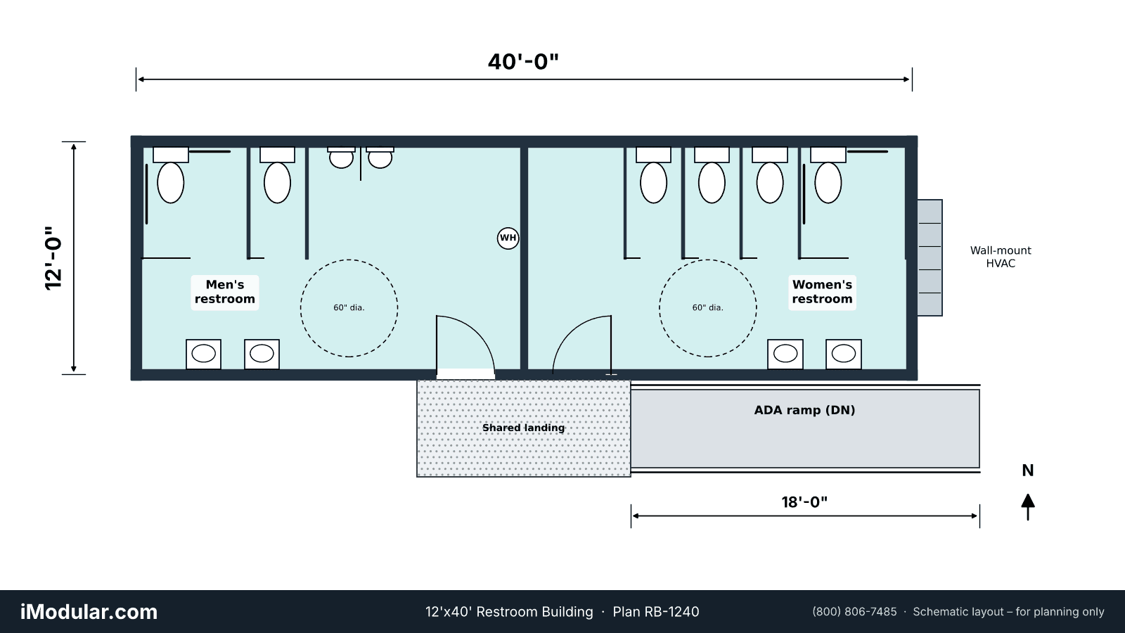 12'x40' restroom building floor plan