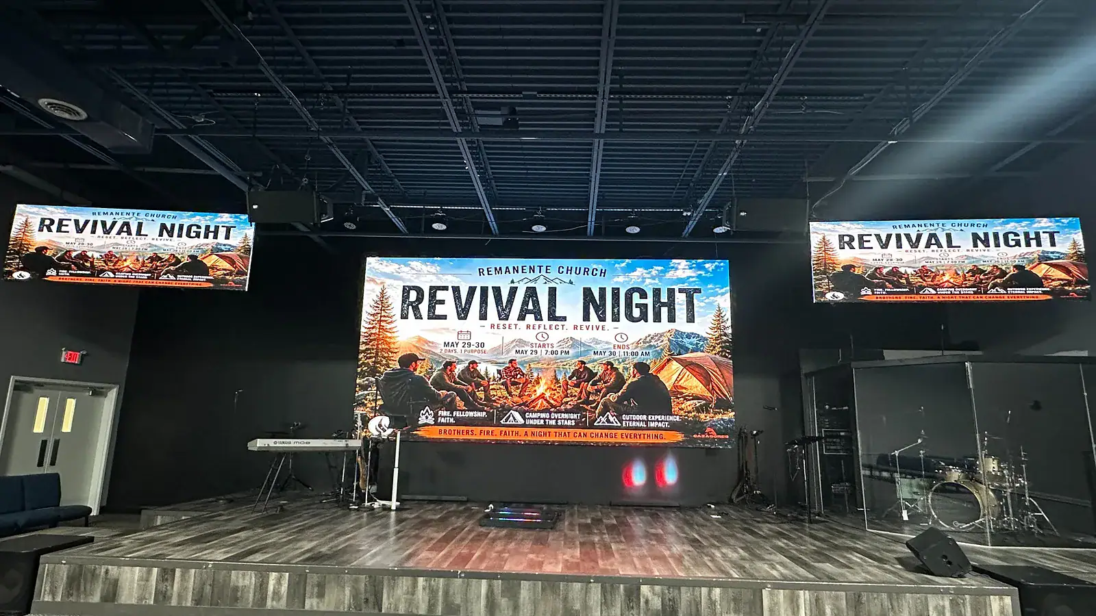 YUCHIP LED display installation for church stages and house of worship venues
