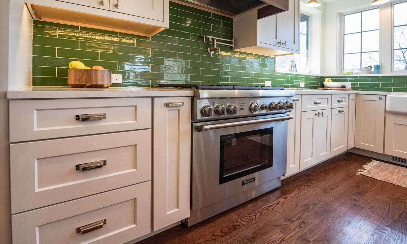 detailed view of kitchen with 36" industrial dacor range