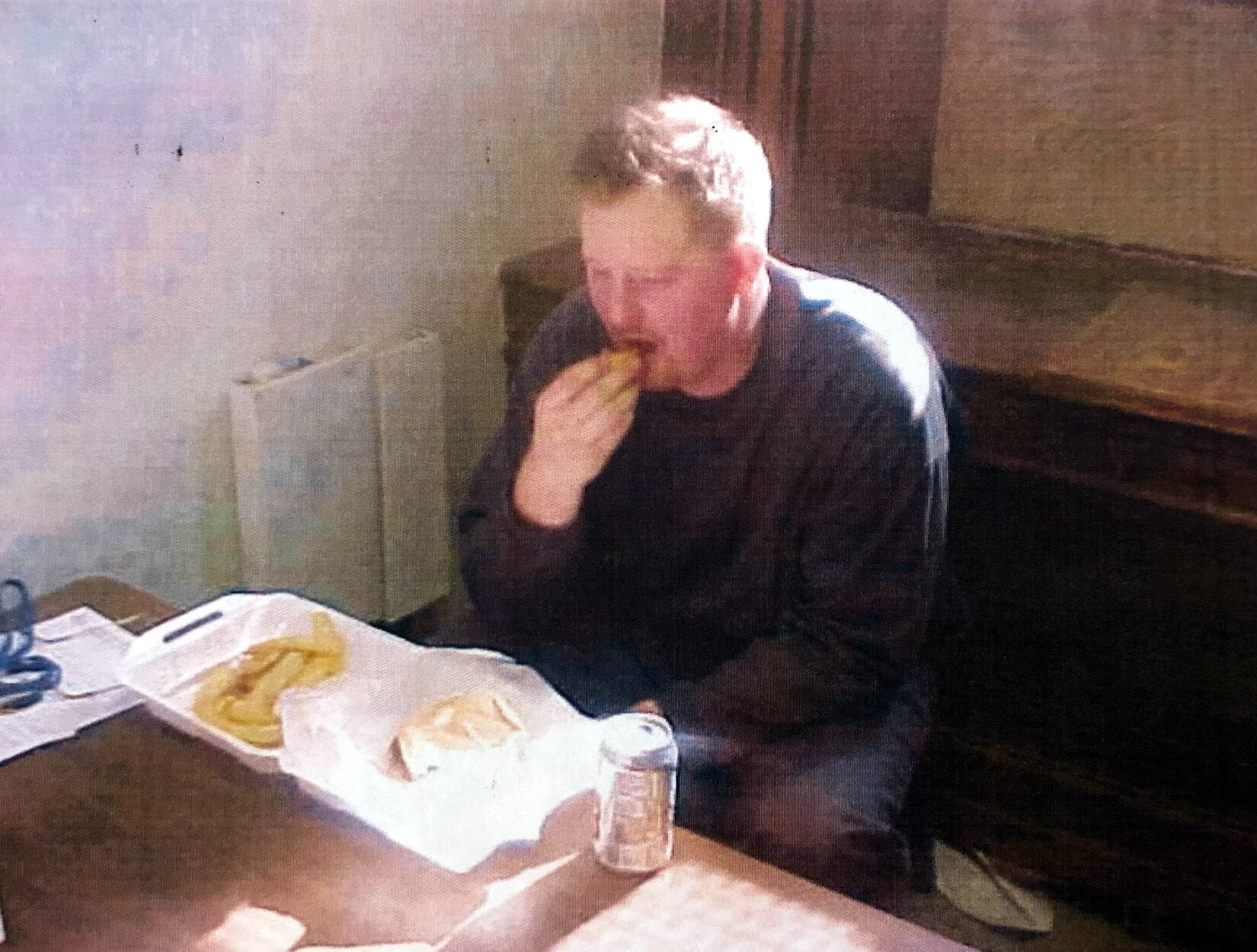 Armstrong eats a meal while in custody – a photo that would be entered into evidence at trial to prove he wasn’t being mistreated. Detroit police were dotting all their “i”s and crossing all their “t”s. Image: DPD files.