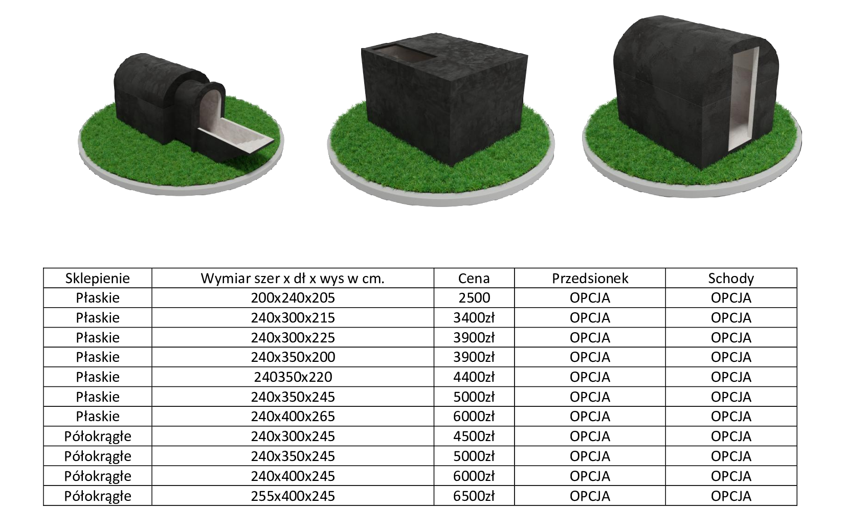 Cennik piwnic betonowych, ziemianek, przedsionków i schodów