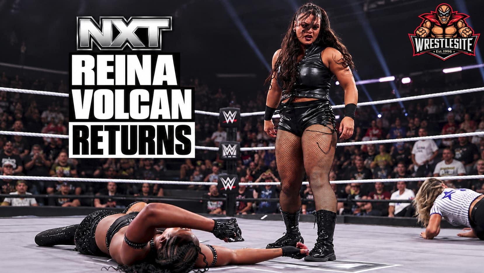 Reina Volcan attacks Kali Armstrong and Skylar Raye during her WWE NXT television return segment