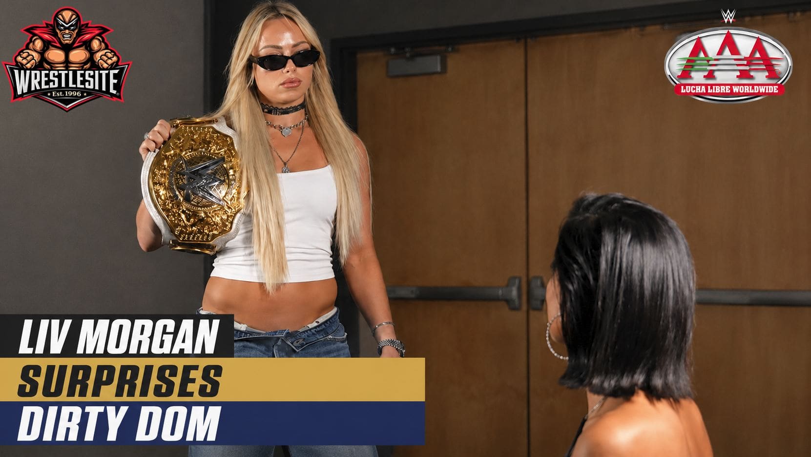 Liv Morgan surprises Dominik Mysterio during his interview on the August 8 episode of AAA on Fox