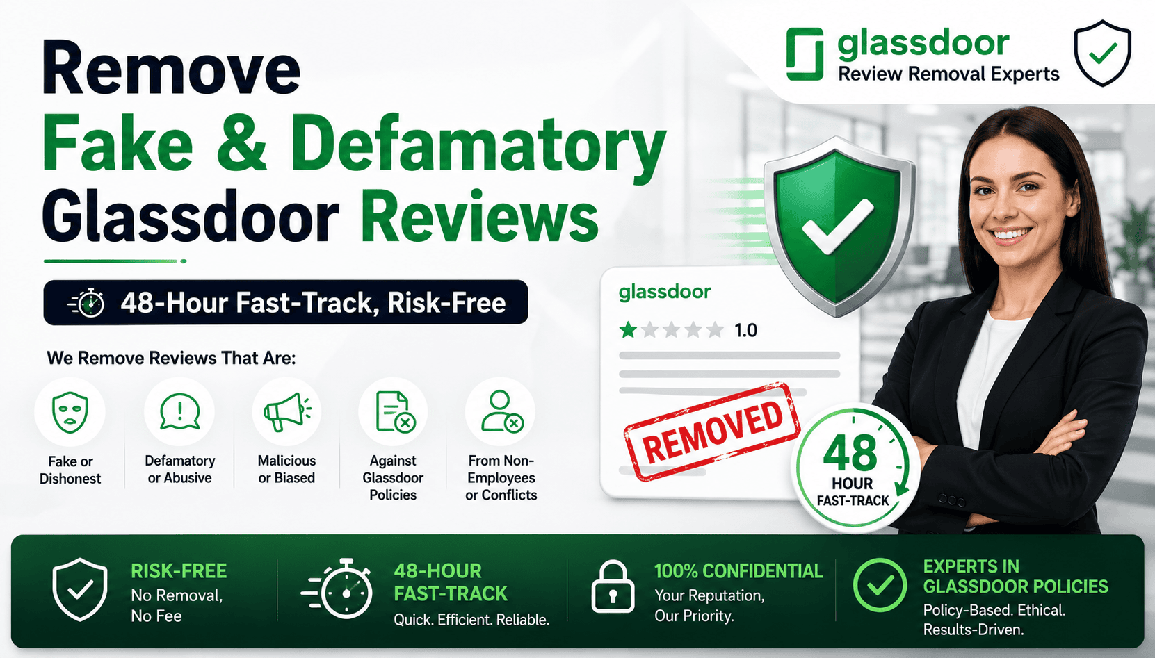 Remove fake and defamatory Glassdoor reviews — UK employer review removal service