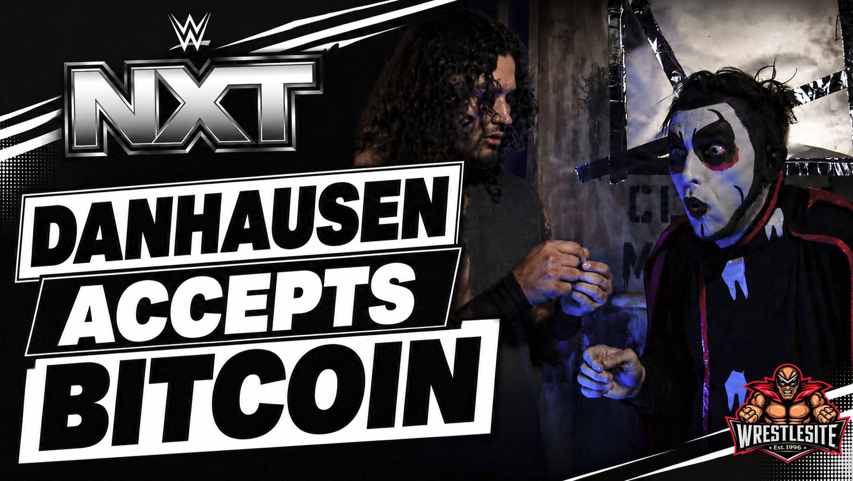 Danhausen helps Shiloh Hill backstage during a WWE NXT segment involving a mysterious tooth transaction