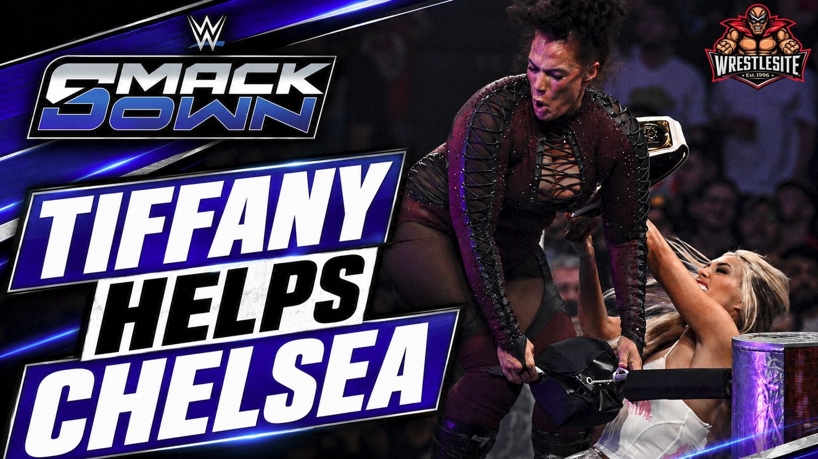 Tiffany Stratton strikes Nia Jax with the championship as Chelsea Green wins on WWE SmackDown in Barcelona.