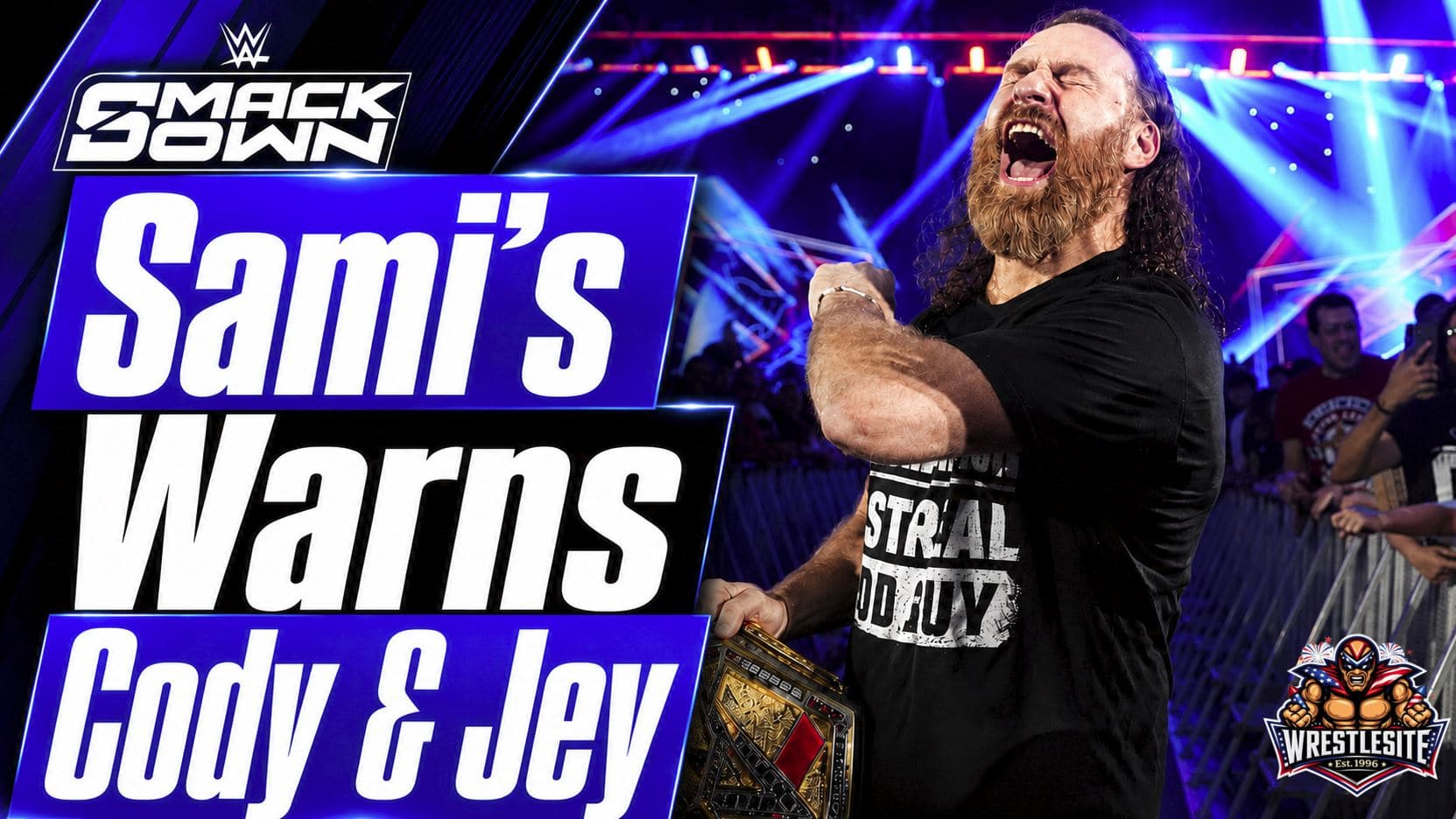 Sami Zayn confronts Cody Rhodes and Jey Uso during WWE SmackDown championship celebration segment