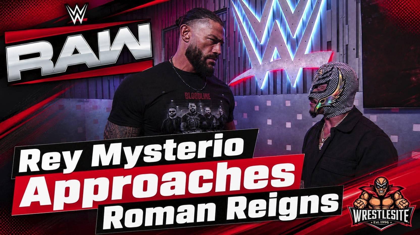Rey Mysterio shakes Roman Reigns’ hand during a mysterious backstage conversation on WWE Raw