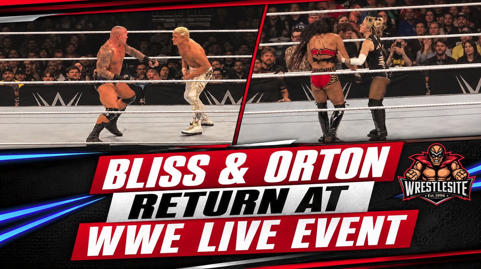 Alexa Bliss and Randy Orton compete during WWE’s August 13 live event after returning from separate absences