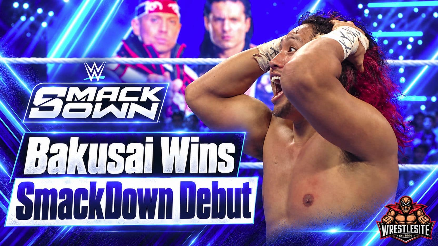 Shinsuke Nakamura and Kyoki celebrate Bakusai’s WWE SmackDown debut victory over Miz and Kit Wilson
