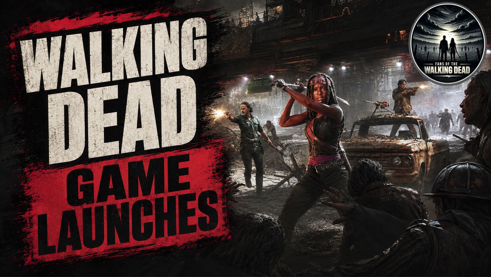 Rick Grimes and survivors battle walkers near Atlanta in The Walking Dead: Aftermath mobile game