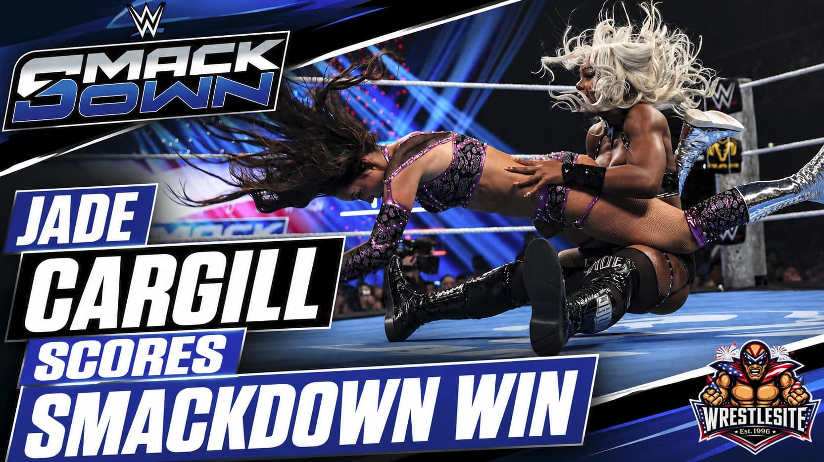 Jade Cargill hits Jaded during WWE SmackDown six-woman tag match against Charlotte Flair’s team