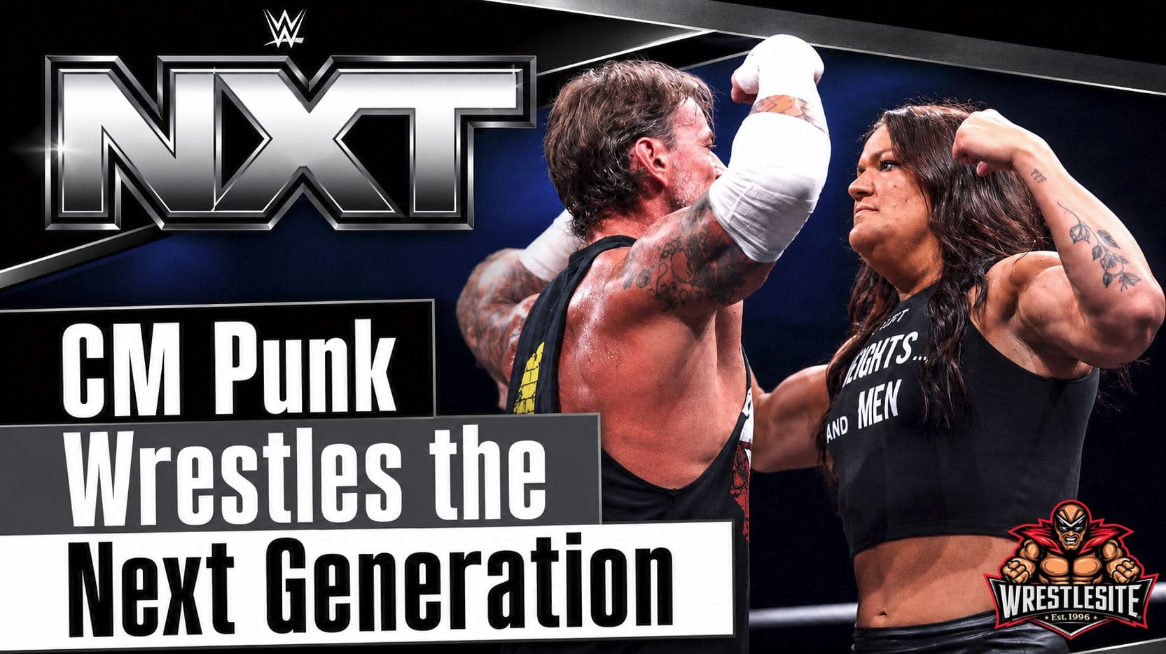 CM Punk wrestles alongside Tavion Heights and Myles Borne during a WWE NXT live event appearance