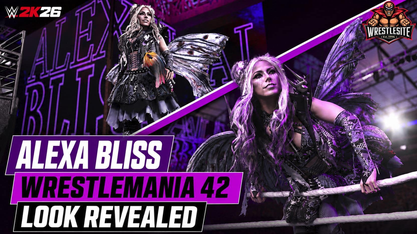 Alexa Bliss appears in gothic WrestleMania 42 attire inside WWE 2K26 ahead of DLC release launch