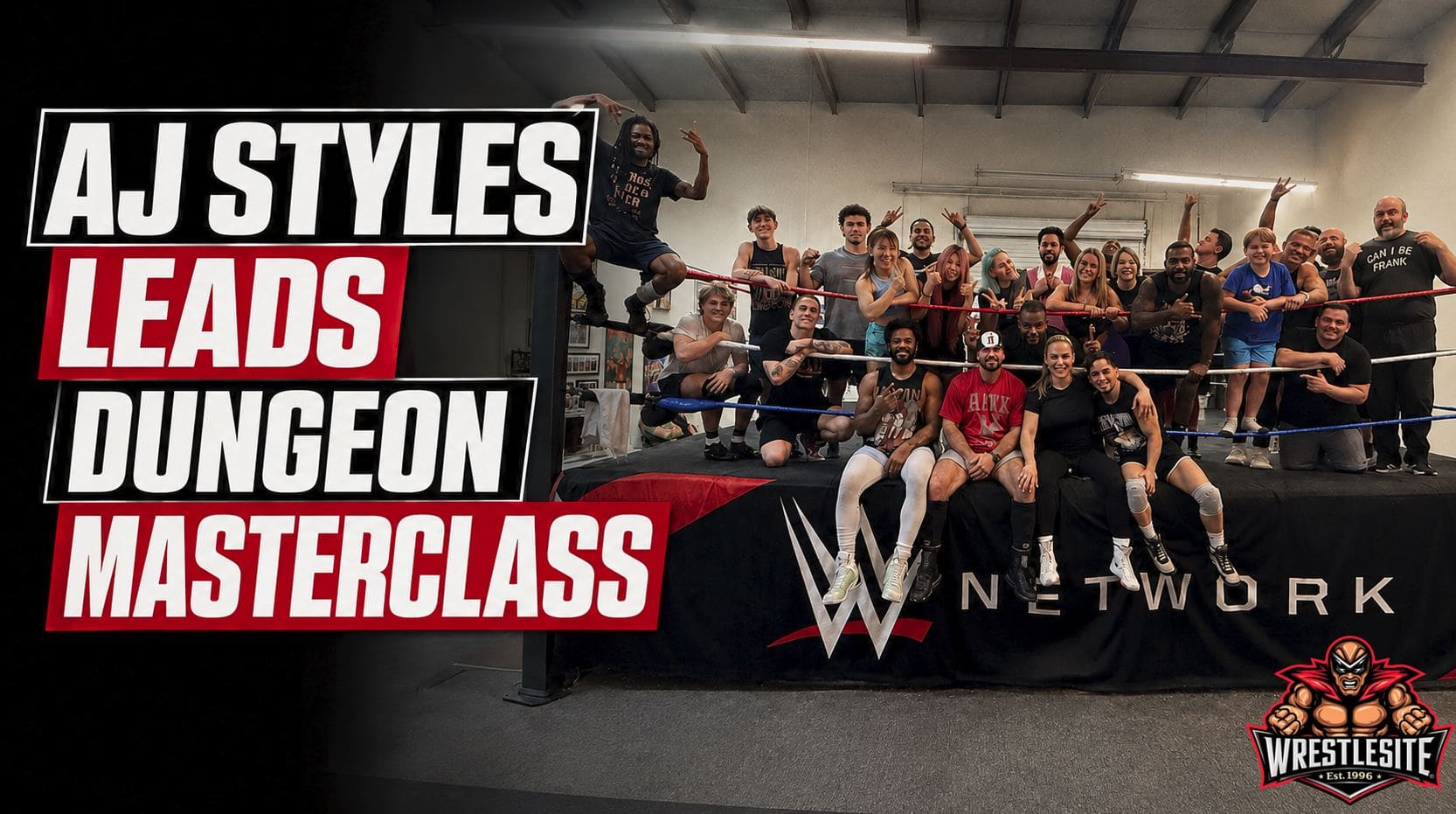 AJ Styles joins Natalya, TJ Wilson, and their students following an unexpected five-hour training session at The Dungeon