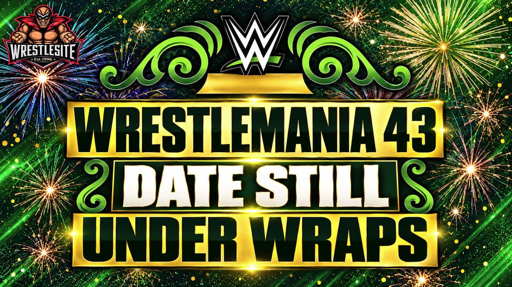 WWE WrestleMania promotional graphic highlighting the pending event date announcement for fans planning their attendance