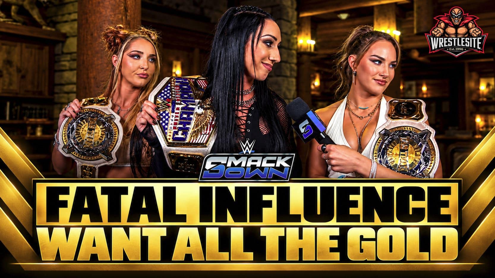 Jacy Jayne, Fallon Henley, and Lainey Reid discuss championship ambitions during a WWE SmackDown interview