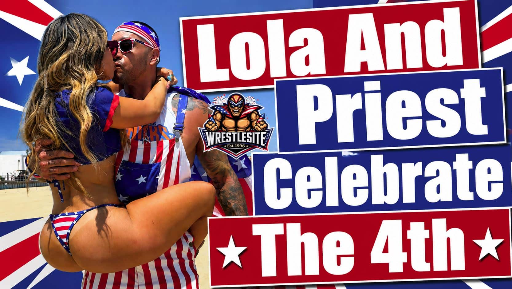 Lola Vice and Damian Priest share a Fourth of July beach kiss during a romantic WWE couple getaway