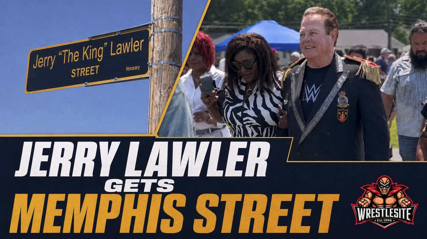 Jerry Lawler celebrates during a Memphis street naming ceremony honoring his legendary wrestling career and hometown roots