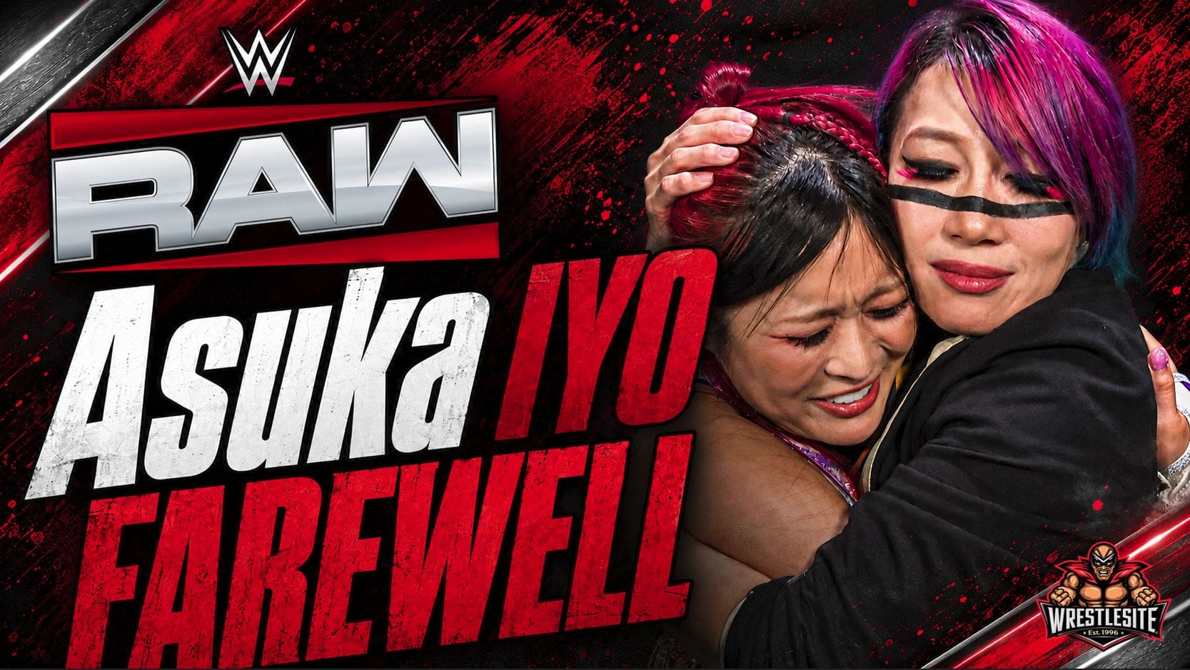 Asuka embraces IYO SKY during emotional WWE Raw farewell between Japanese wrestling stars on May 11.