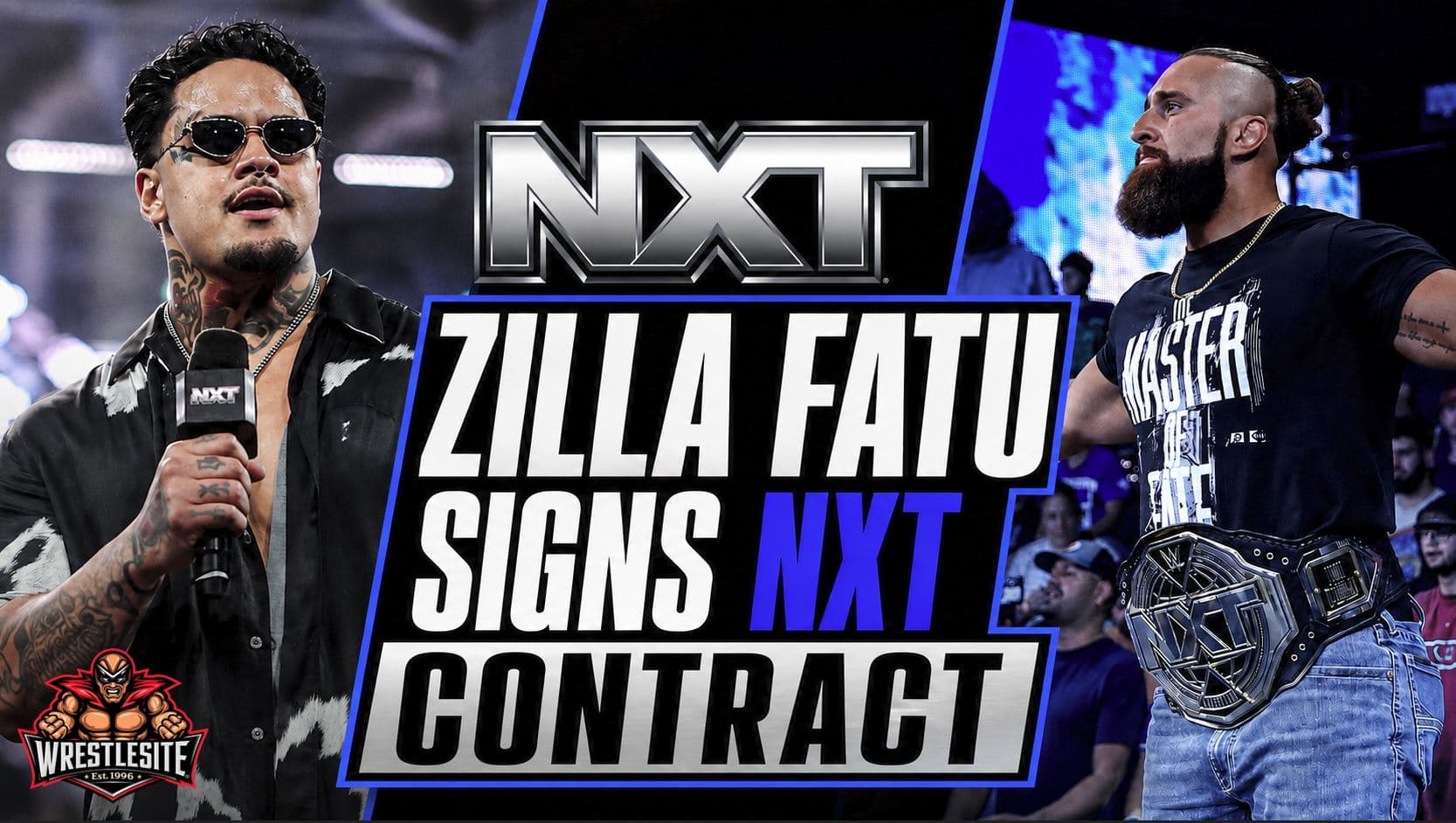 Zilla Fatu signs his WWE NXT contract as Tony D’Angelo watches before their Heatwave championship match