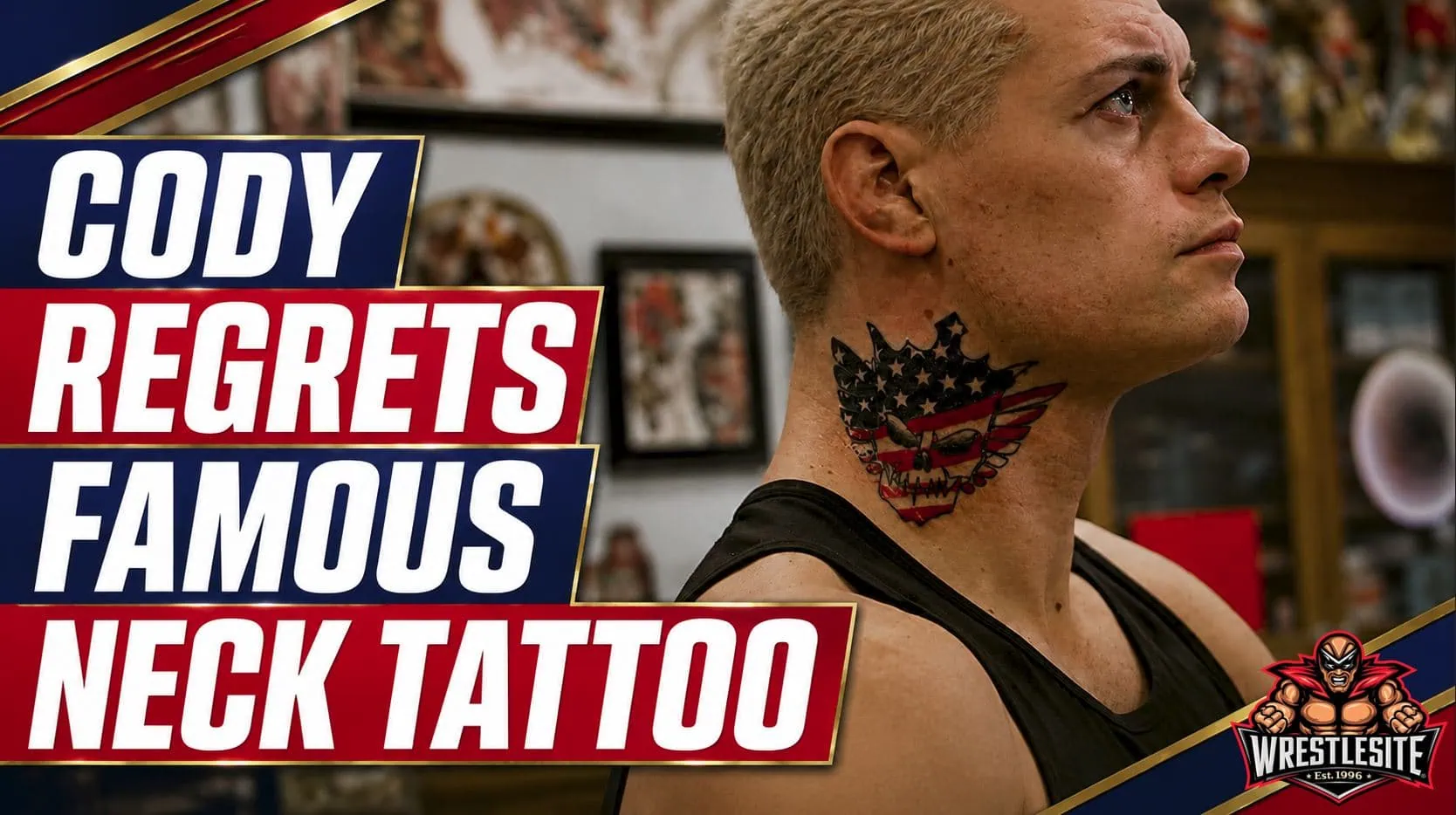 Cody Rhodes displays his American Nightmare neck tattoo while discussing why he regrets its size and placement