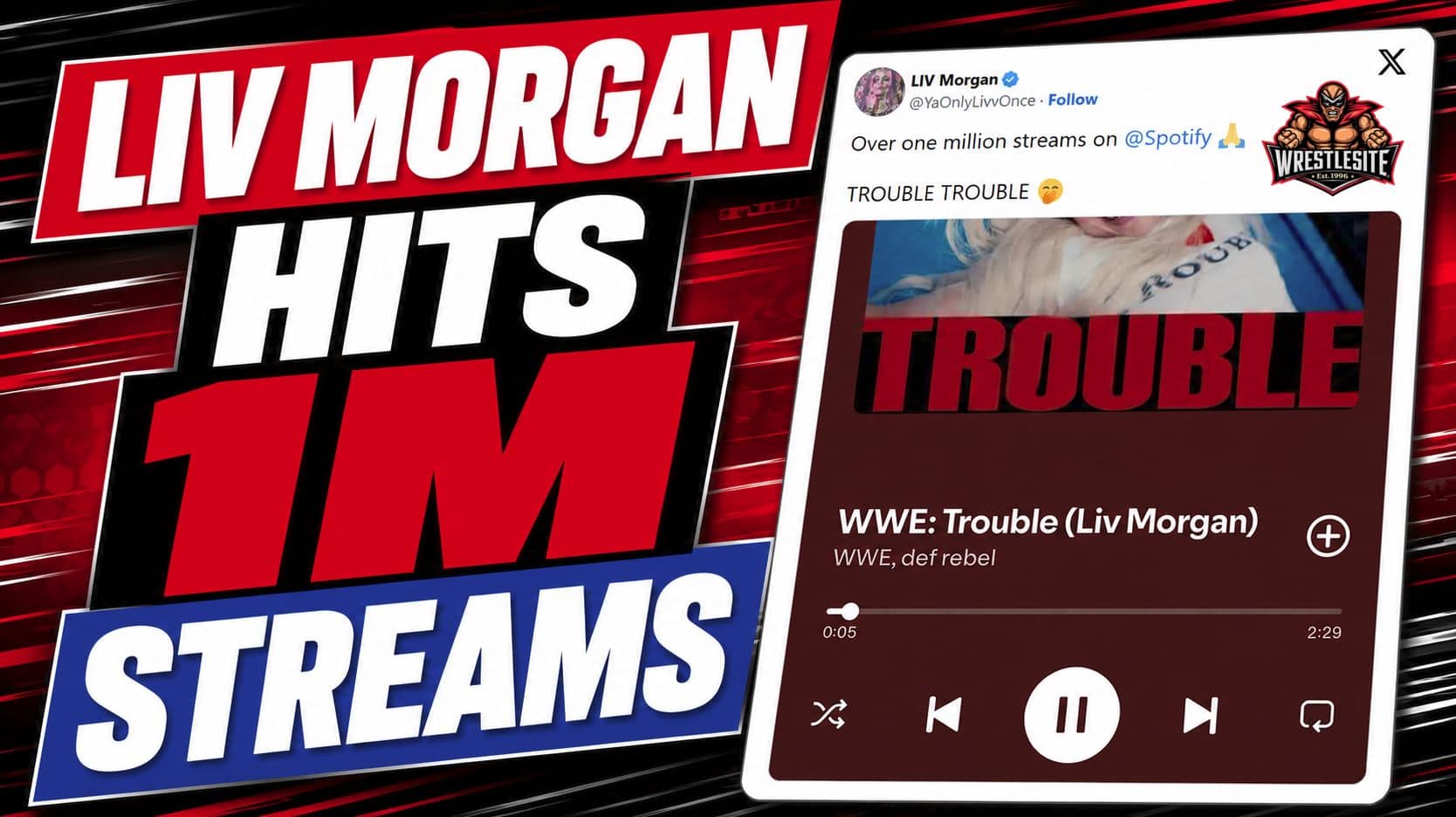 Liv Morgan celebrates her Trouble theme surpassing one million Spotify streams during WWE championship run