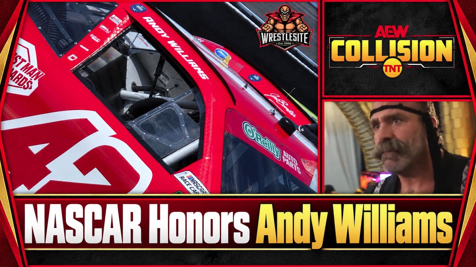 Andy Williams tribute displayed above the driver’s window on Brad Perez’s No. 42 NASCAR car