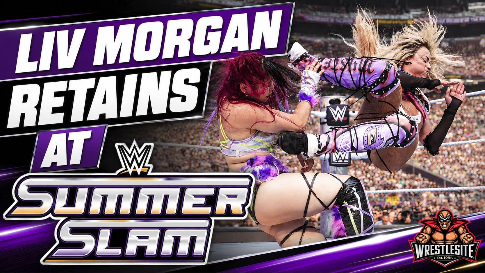 Liv Morgan celebrates after defeating Iyo Sky to retain the Women’s World Championship at WWE SummerSlam 2026