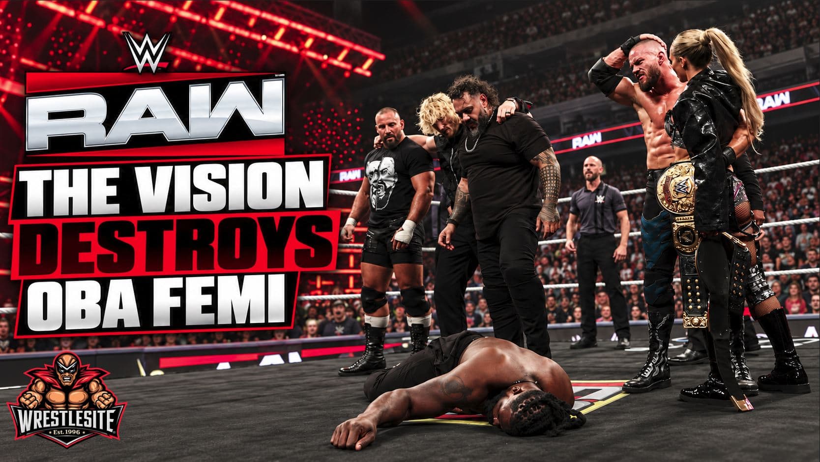 Bron Breakker and Bronson Reed attack Oba Femi after Otis returns to face Austin Theory on WWE Raw