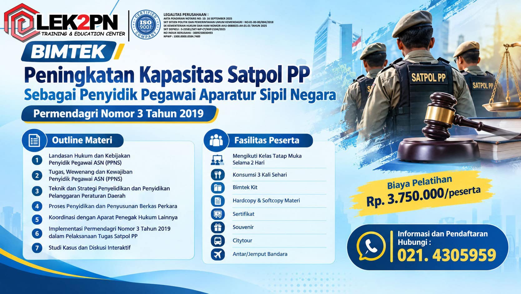Bimtek Peningkatan Kapasitas Satpol PP Sebagai Penyidik Pegawai Aparatur Sipil Negara Permendagri nomor 3 Tahun 2019