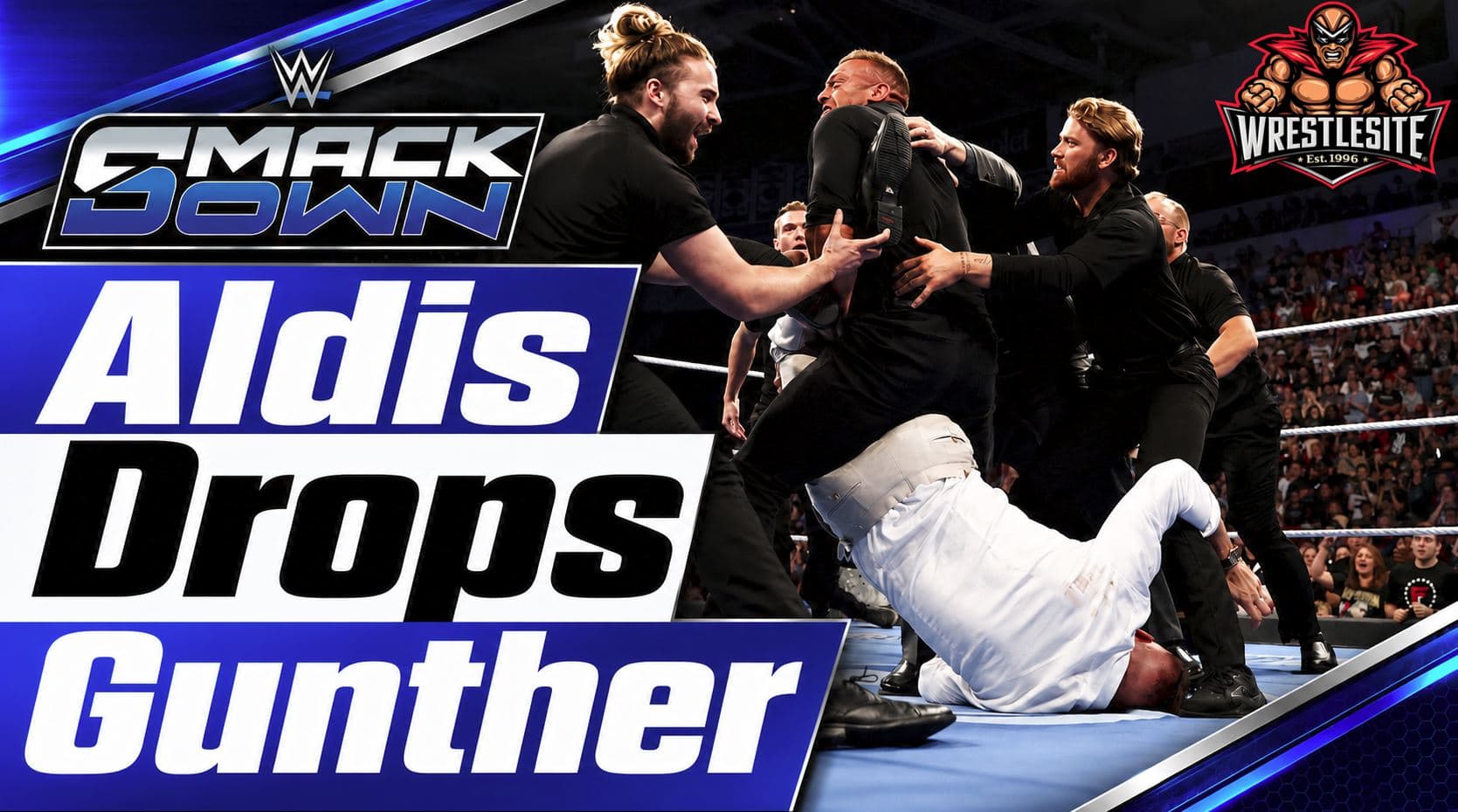 Nick Aldis traps Gunther in the Texas Cloverleaf during a chaotic confrontation before WWE SummerSlam