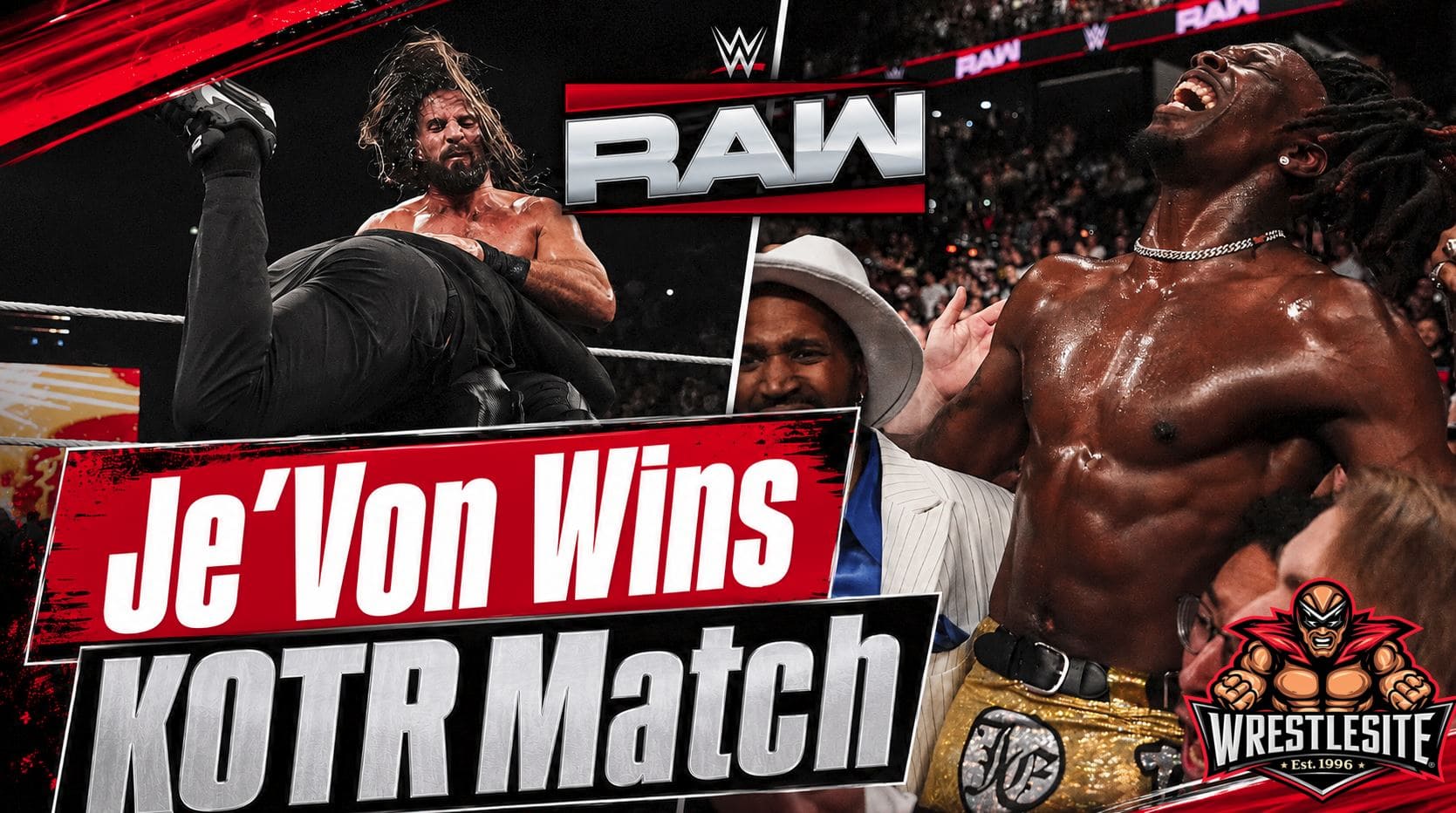Je’Von Evans hits OG Cutter during WWE RAW King of the Ring qualifier in Paris, France