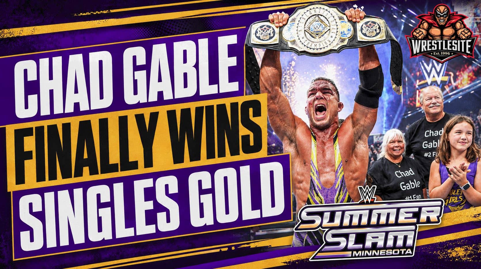 Chad Gable celebrates with the Intercontinental Championship after defeating Penta at WWE SummerSlam 2026