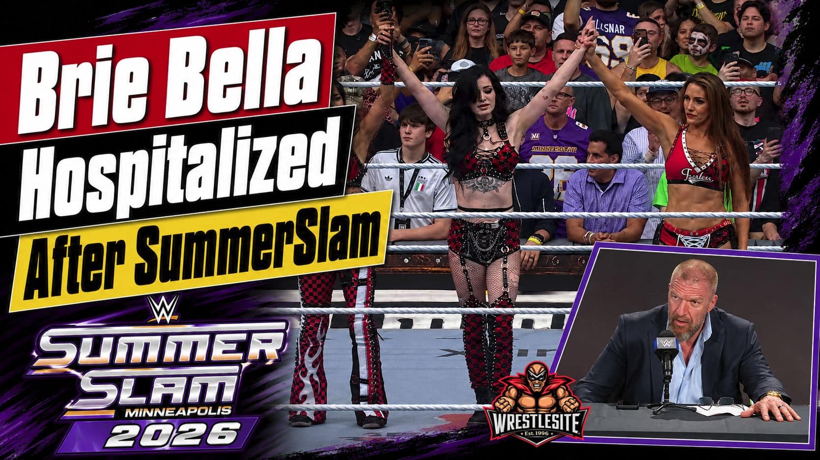 Brie Bella clutches her injured right shoulder during her return match at WWE SummerSlam 2026