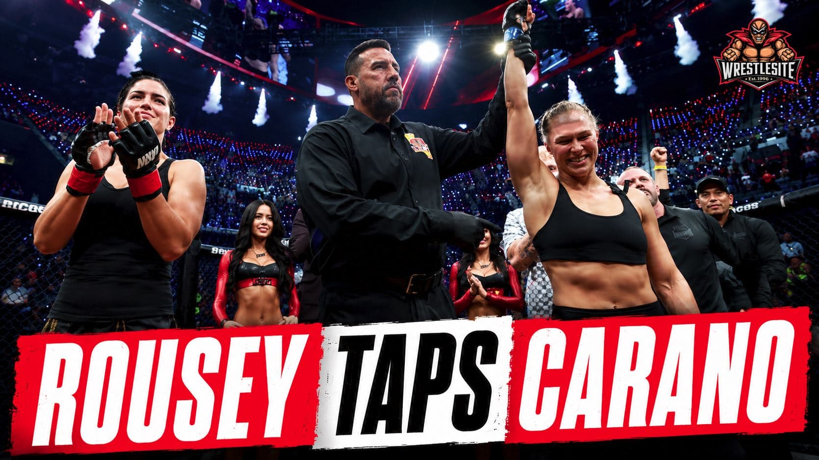 Ronda Rousey applies an armbar to Gina Carano during the Netflix MVP MMA main event