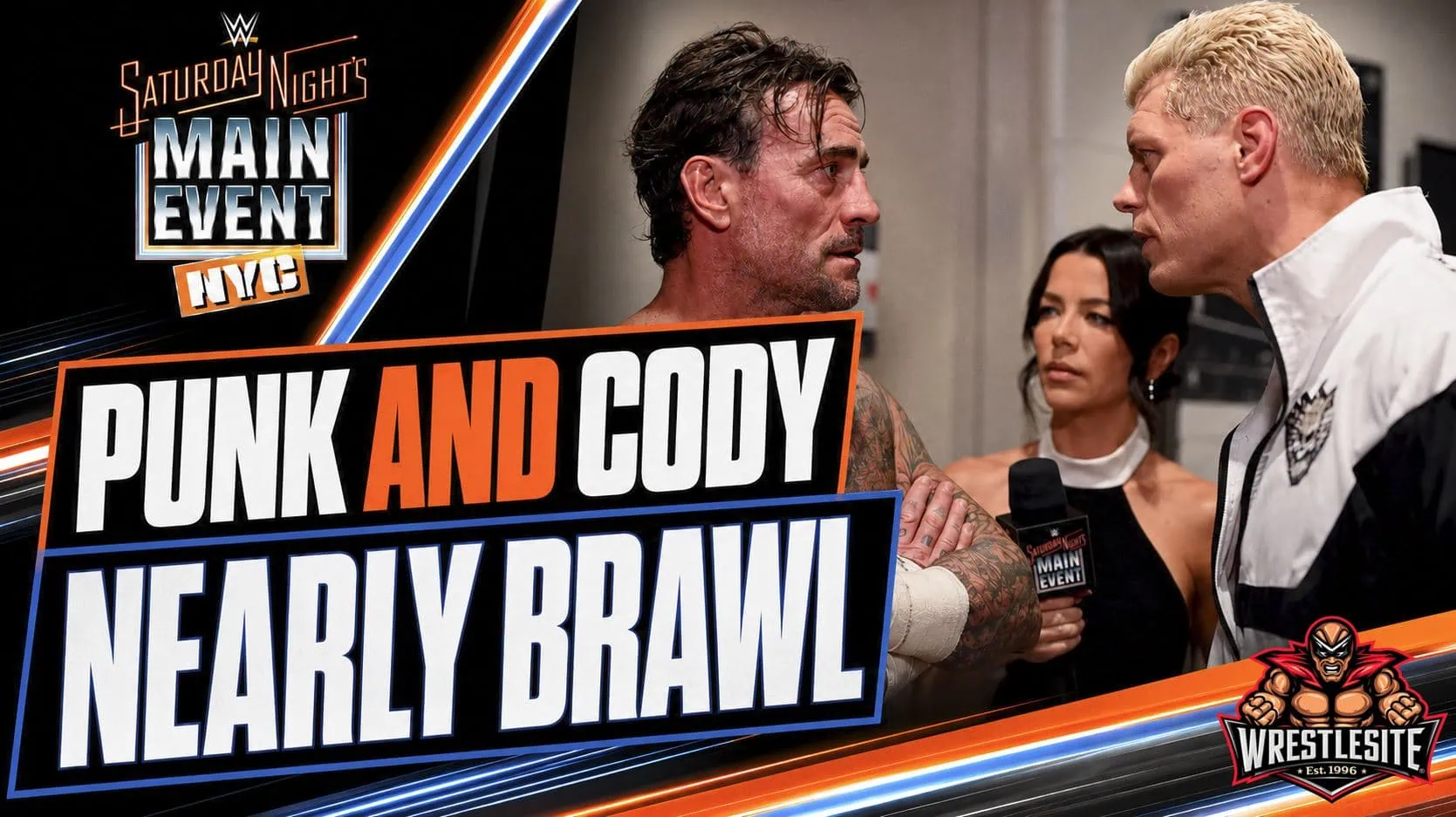 CM Punk and Cody Rhodes argue backstage as Trick Williams and Bobby Roode separate the WWE rivals