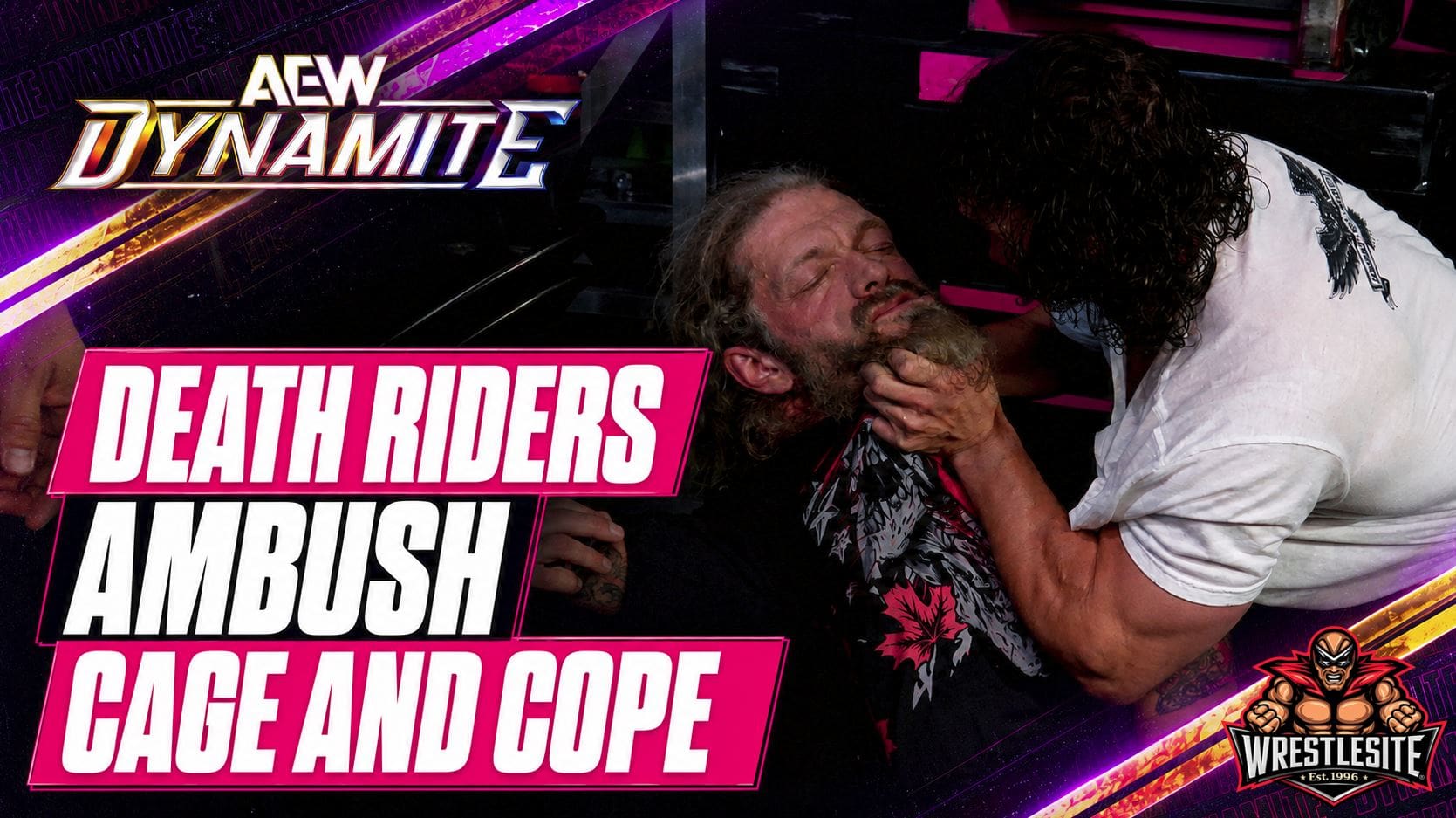 Christian Cage and Adam Copeland are ambushed backstage by the Death Riders during AEW Dynamite