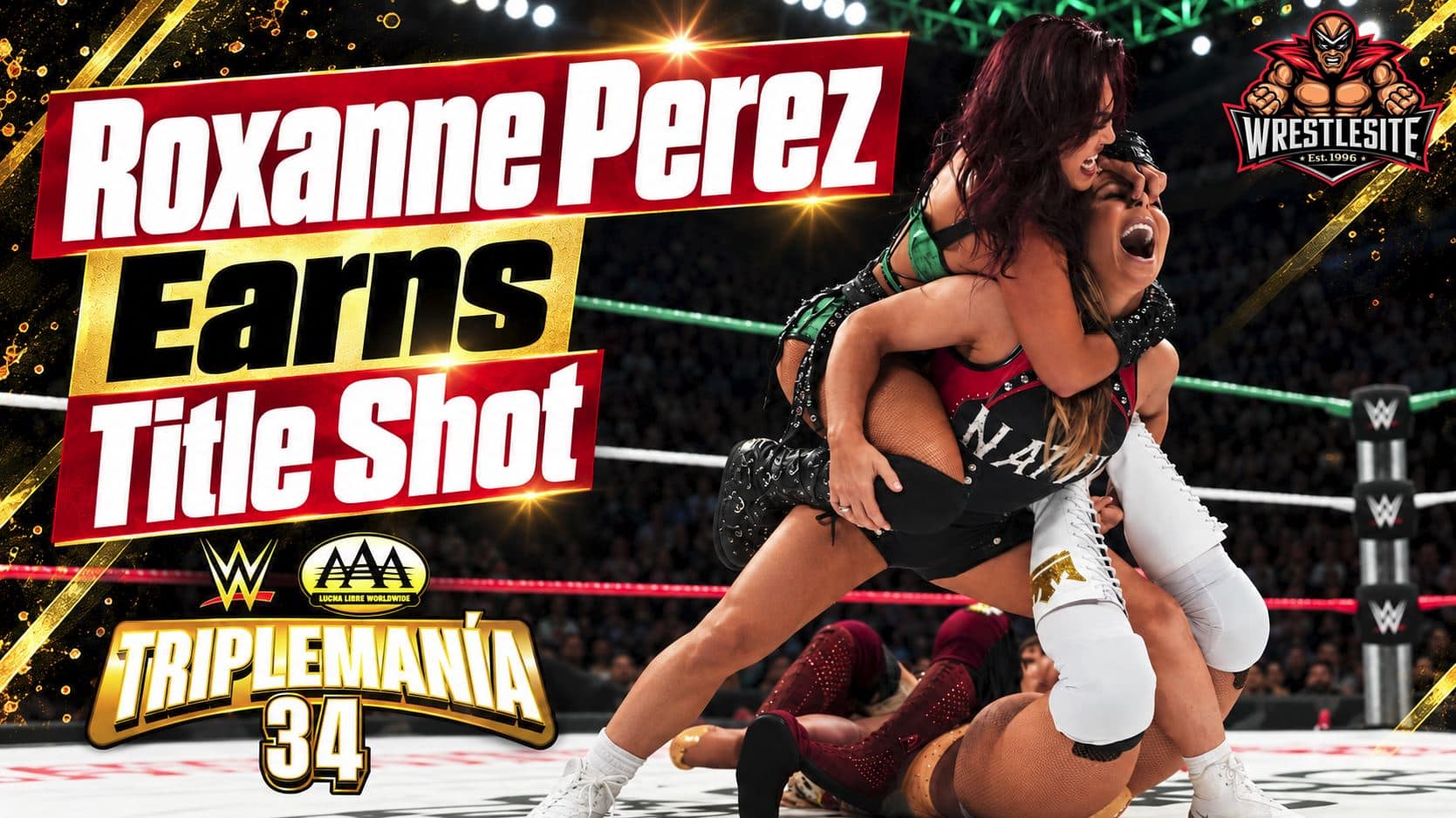 Roxanne Perez celebrates after winning a four-way match to become the number one contender at AAA Triplemanía 34