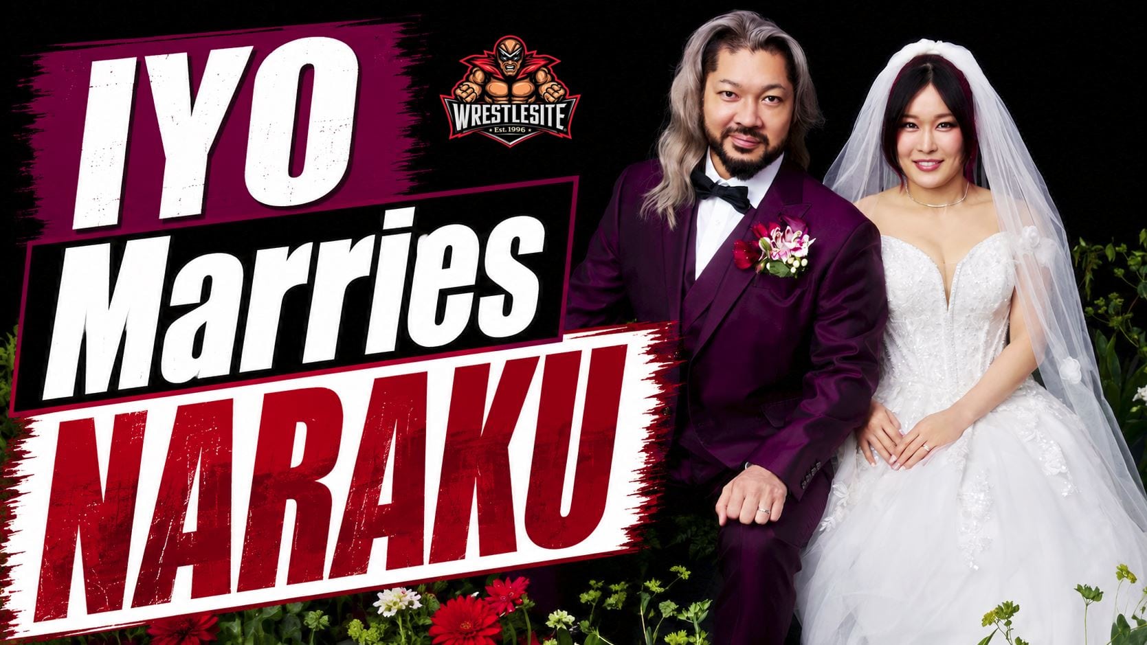 IYO SKY and NARAKU pose together after announcing their marriage during his WWE NXT debut week