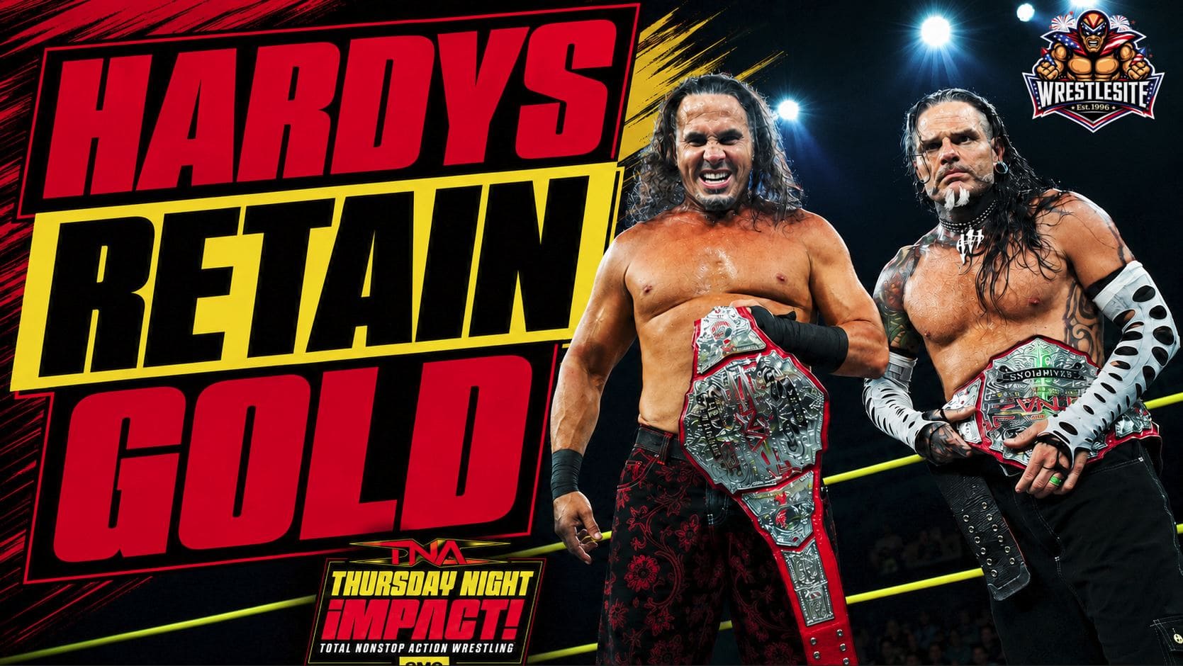 Matt Hardy and Jeff Hardy defend the TNA World Tag Team Titles against The Great Hands on iMPACT