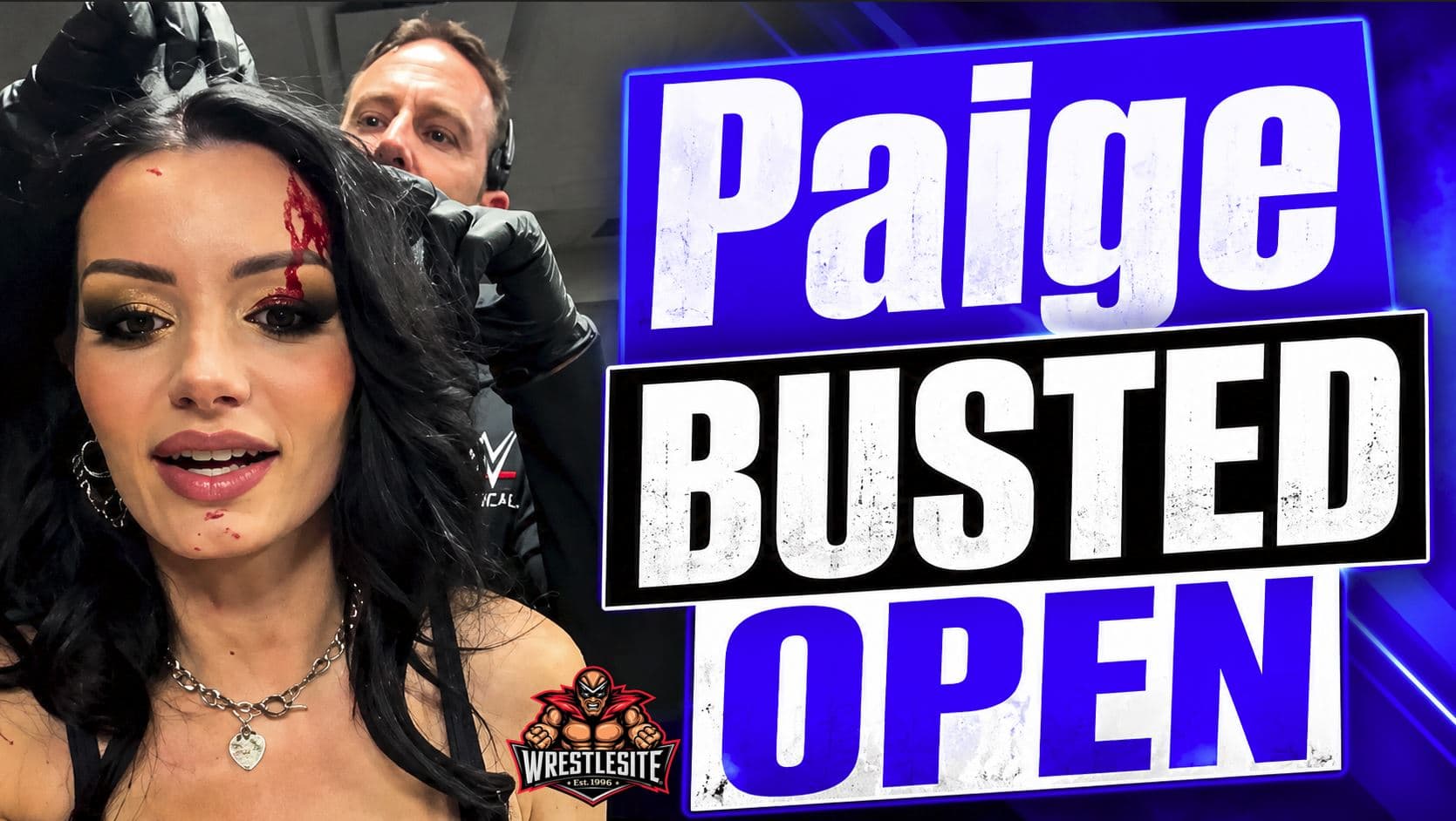 Paige showing visible blood and injury aftermath following chaotic WWE SmackDown segment